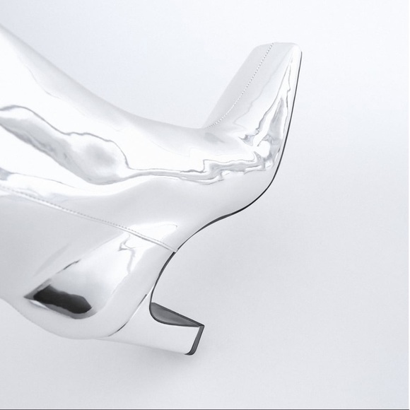 NEW Zara Metallic Heeled Leather Boots - Picture 6 of 10